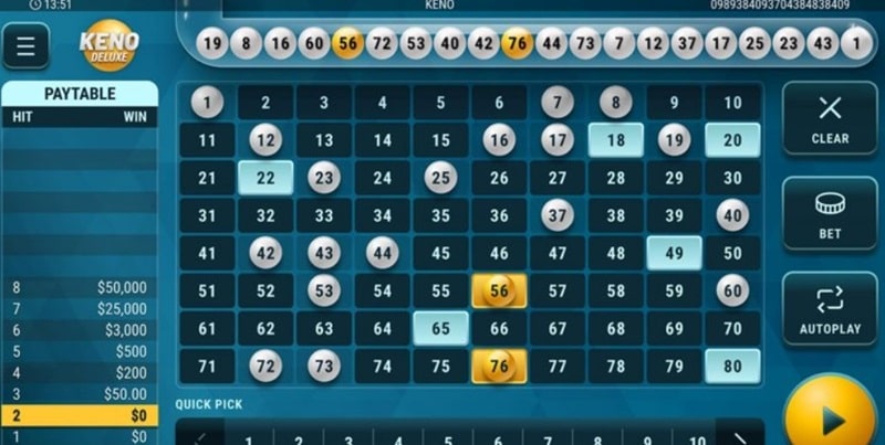 Những cửa cược xuất hiện trong game Keno tại Luck8