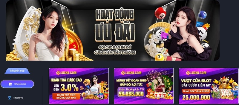Luck8882 cung cấp vô vàn khuyến mãi Hot cho cả thành viên cũ và mới